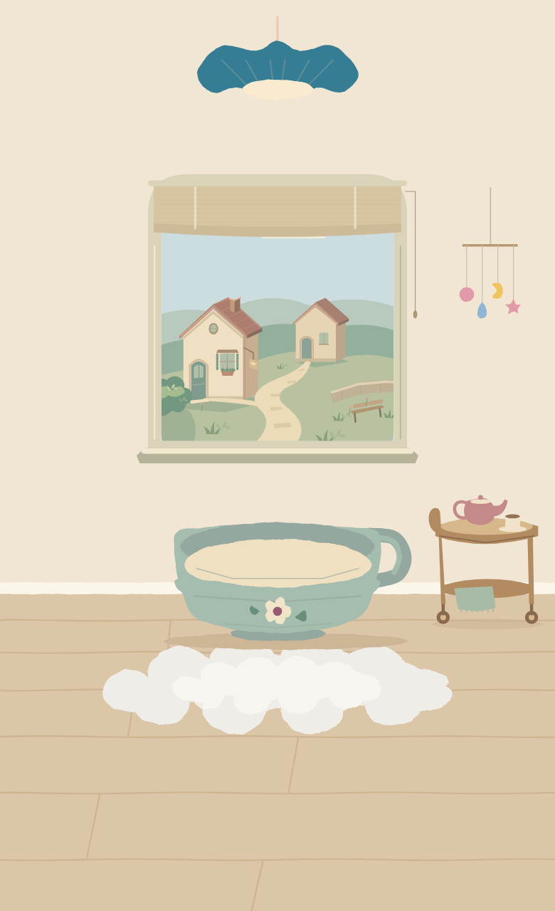 Kamar Kedai Teh Awan pada siang dan malam