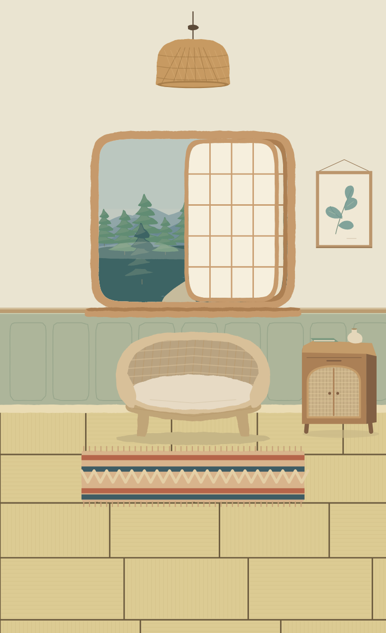 Kamar Studio Hutan pada siang dan malam