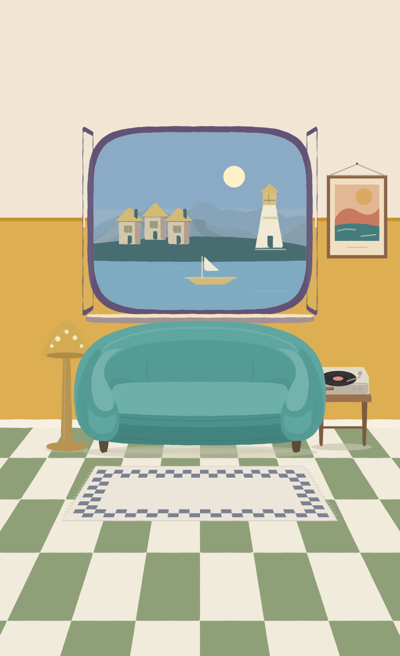 Kamar Pelabuhan Retro pada siang dan malam